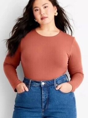 Women's Seamless Long Sleeve Bodysuit - A New Day Brown XS